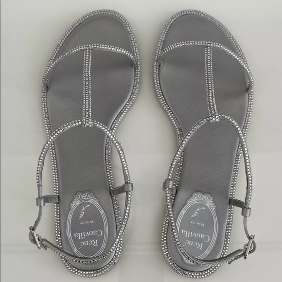 RENE CAOVILLA SILVER CRYSTAL SANDALS SIZE IT 37.5 / US 7.5 NEW! - Picture 11 of 15